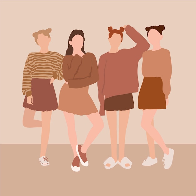 Illustrated hand drawn group of women