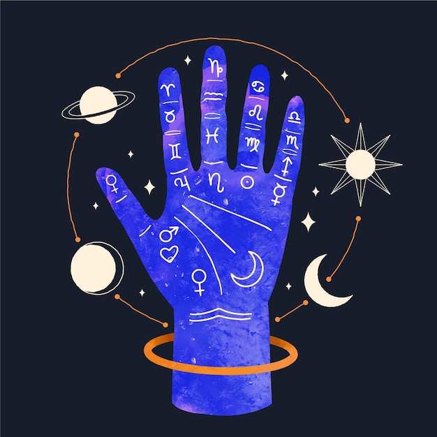 Free Vector illustrated hand with astrological elements