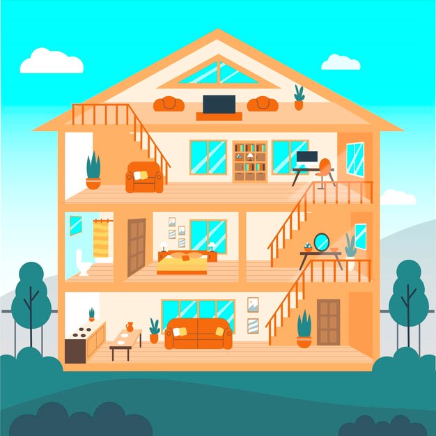 Illustrated house in cross-section