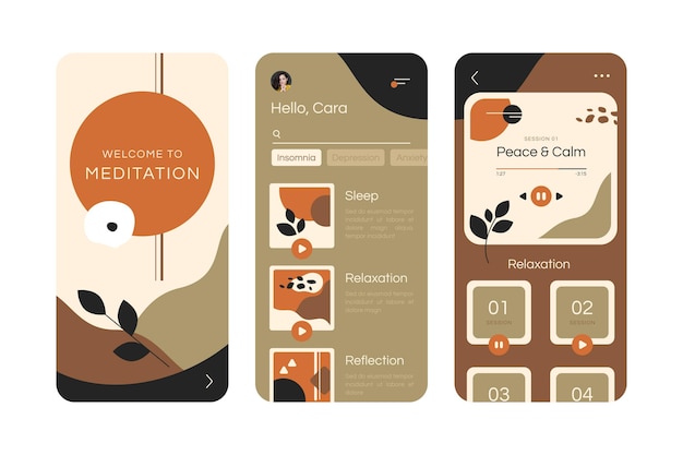 Free Vector illustrated meditation app interface template