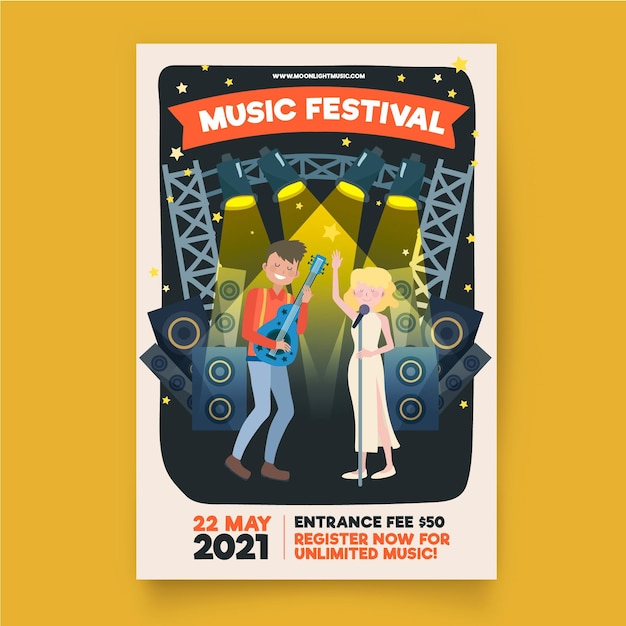 Illustrated music festival poster template