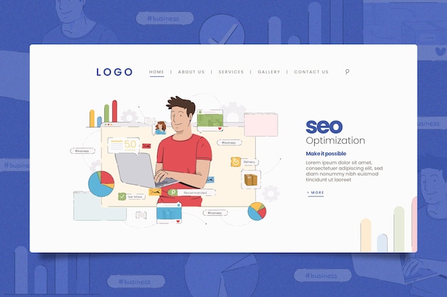 Illustrated online marketing landing page template