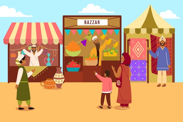 Illustrated oriental arab bazaar