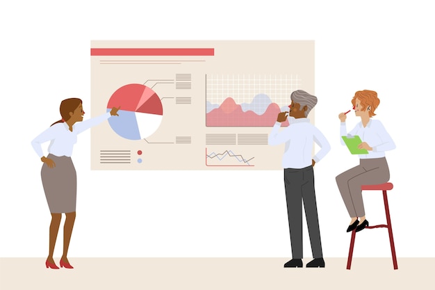 Illustrated people analyzing growth charts