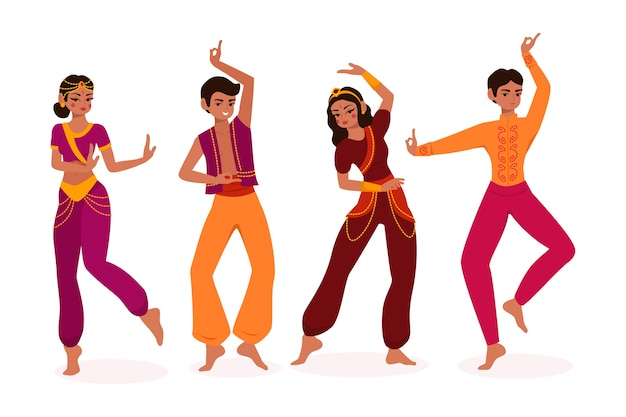 Illustrated people dancing bollywood concept