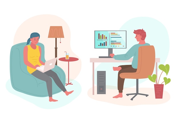 Illustrated people remote working