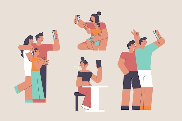 Illustrated people taking photos with smartphone