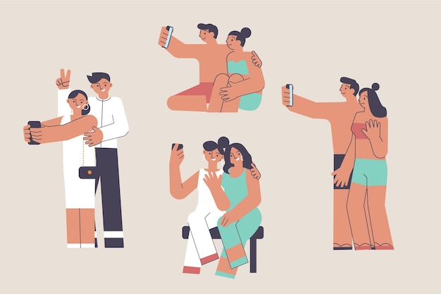 Illustrated people taking photos with smartphone