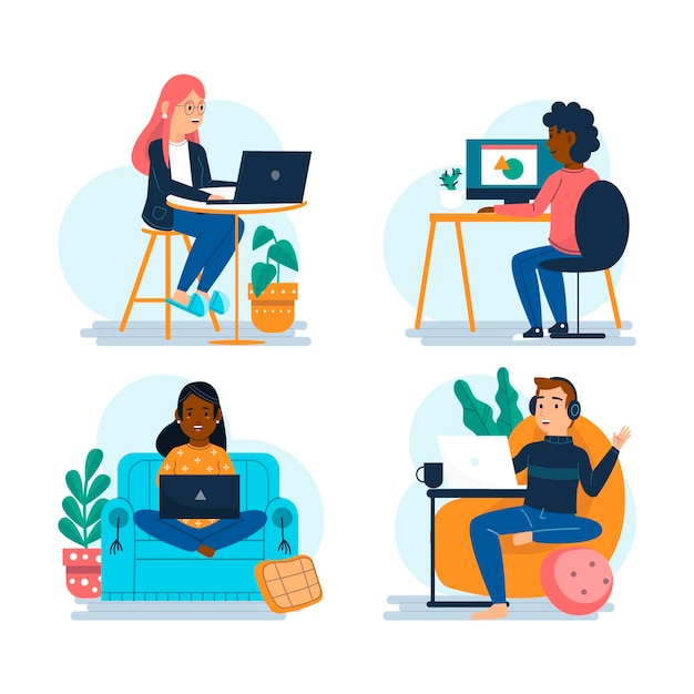 Free Vector illustrated people working remotely