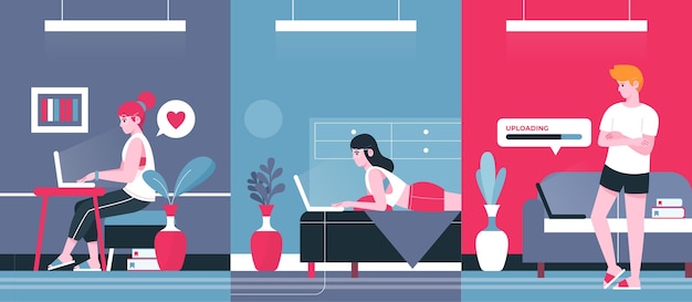 Illustrated people working remotely