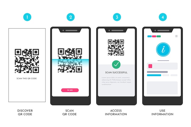 Free Vector illustrated qr code scan steps on smartphone