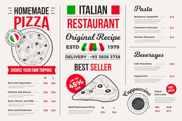 Illustrated restaurant menu for digital platform