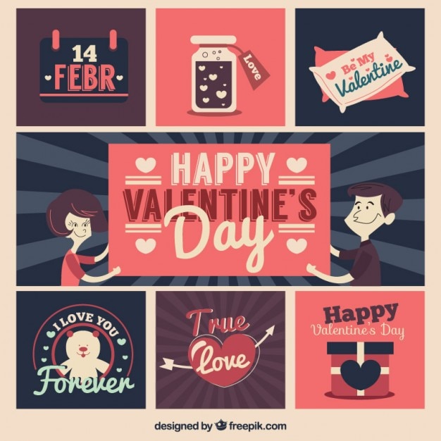 Free Vector illustrated valentines day cards in vintage style