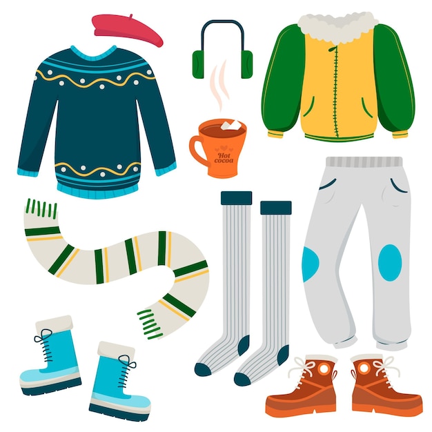 Illustrated winter clothes set