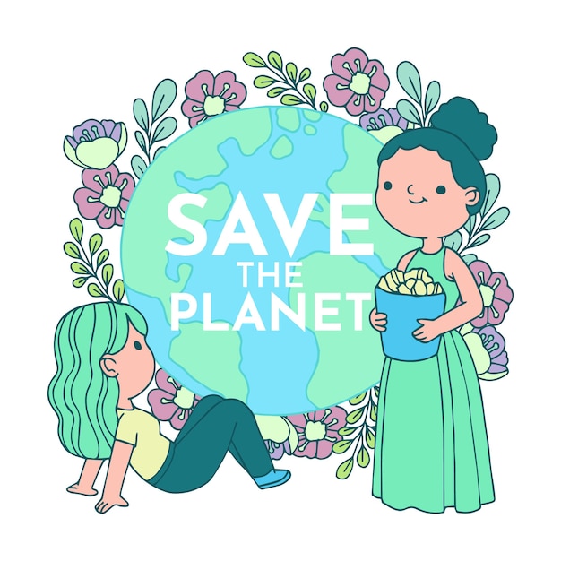 Illustrated with save the planet design