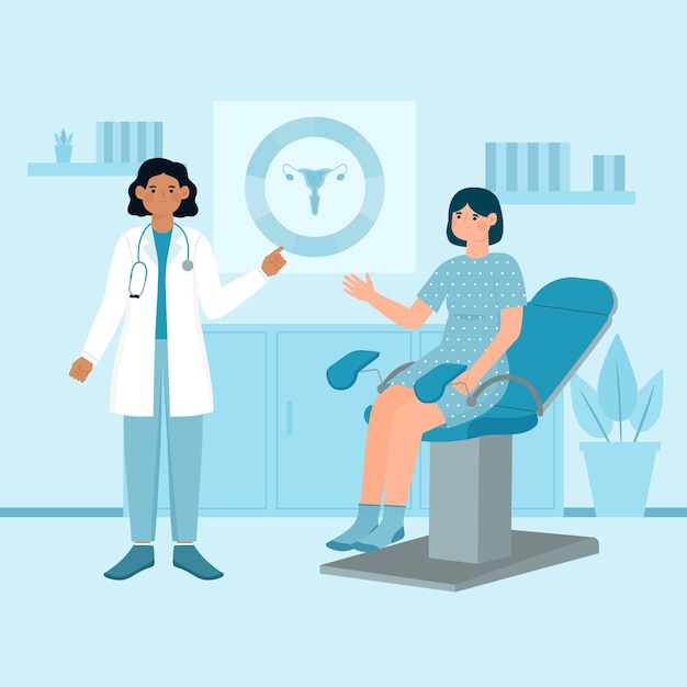 Illustrated woman having a gynecology consultation