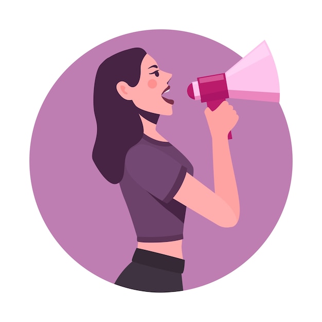 Illustrated woman with megaphone screaming