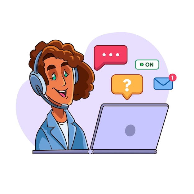 Illustrated woman working in customer support