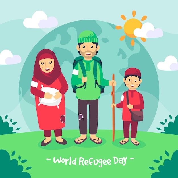 Illustrated world refugee day drawing design