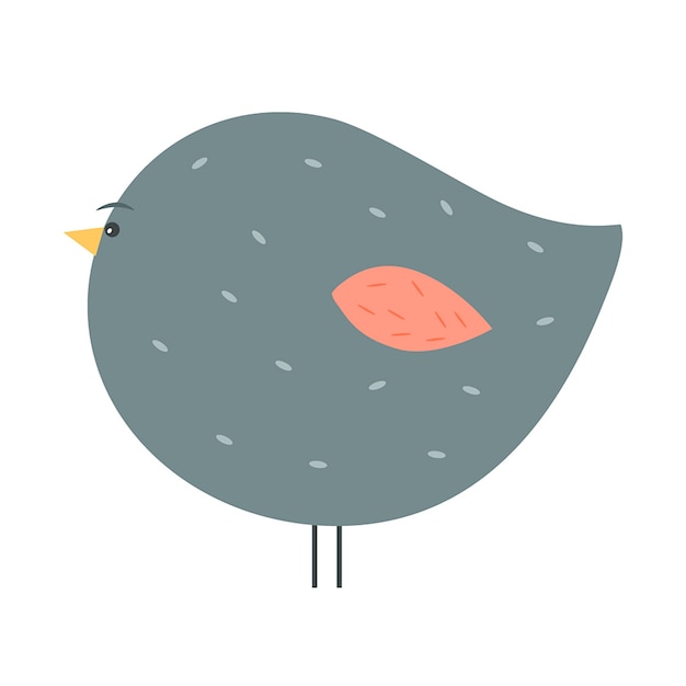 Free Vector illustration of adorable chubby gray bird with red wing isolated on white.