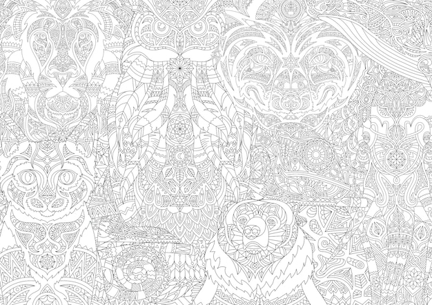 Free Vector illustration of animal adult coloring page