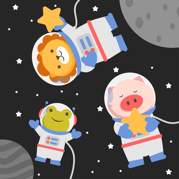 Free Vector illustration animal character wearing a space suit with stars