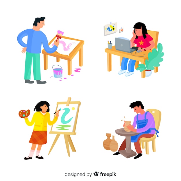 Illustration of artists at work