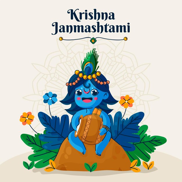 Illustration of baby krishna eating butter