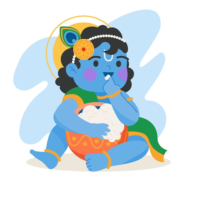 Free vector illustration of baby krishna eating butter