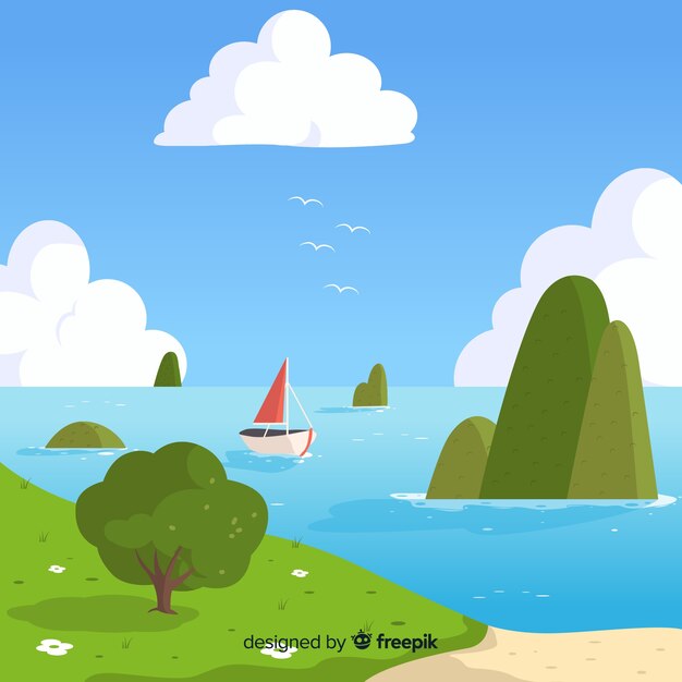 Illustration of beautiful natural landscape with sea views