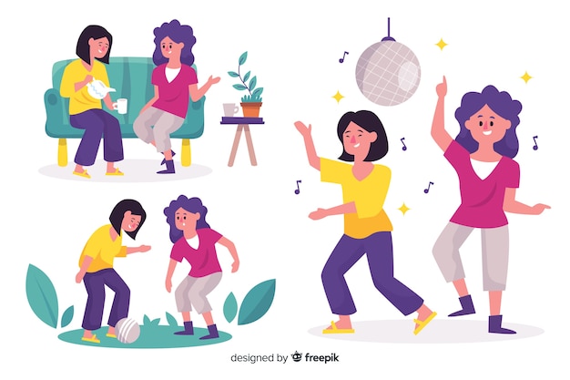 Free Vector illustration of best friends having fun together collection