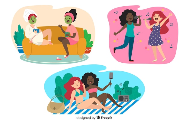 Illustration of best friends having fun together pack