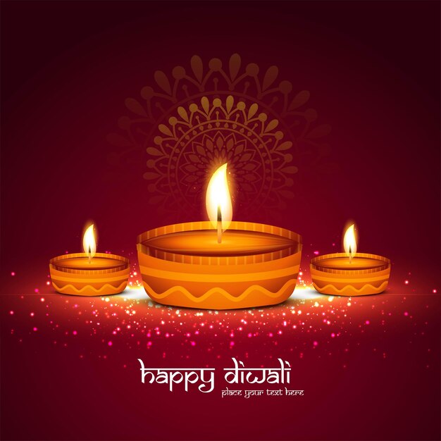 Illustration of burning diya on happy diwali celebration holiday card background