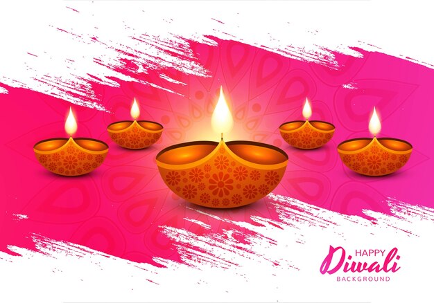 Illustration of burning diya on happy diwali holiday background