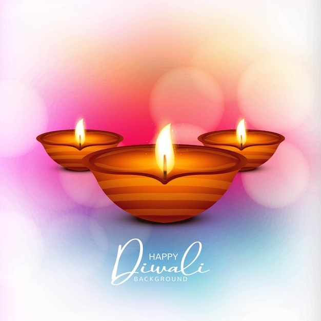 Illustration of burning diya on happy diwali holiday background