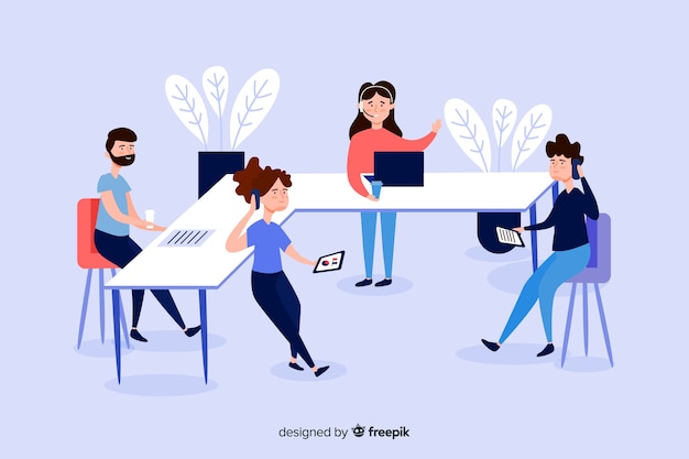 Illustration of business people at desks