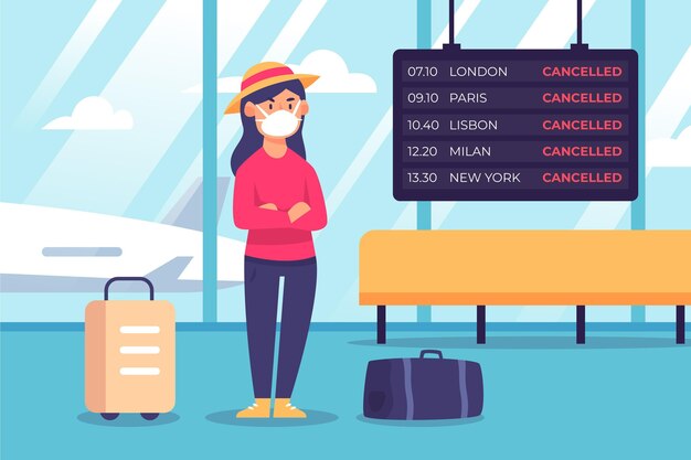 Illustration of cancelled flight announcement in airport