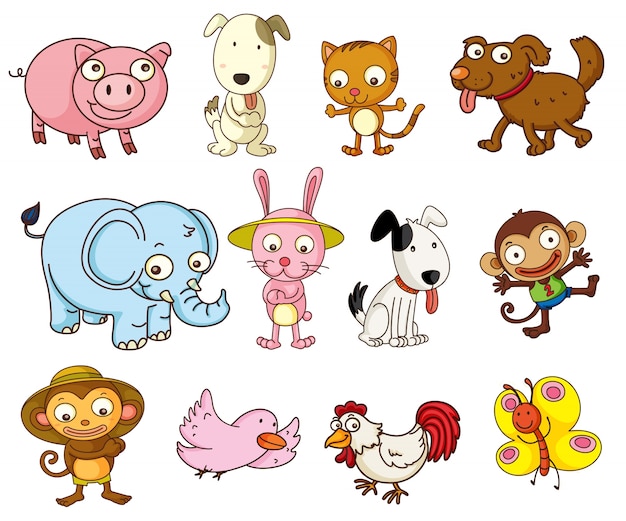 Illustration of cartoon animals on white