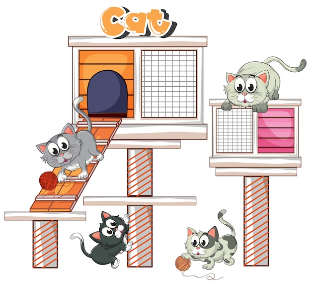 Free Vector illustration cats playing in cathome