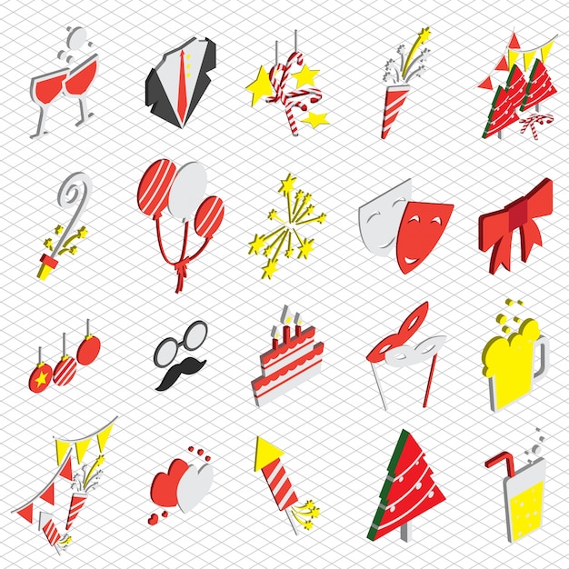 Free Vector illustration of celebration icons set in isometric graphic