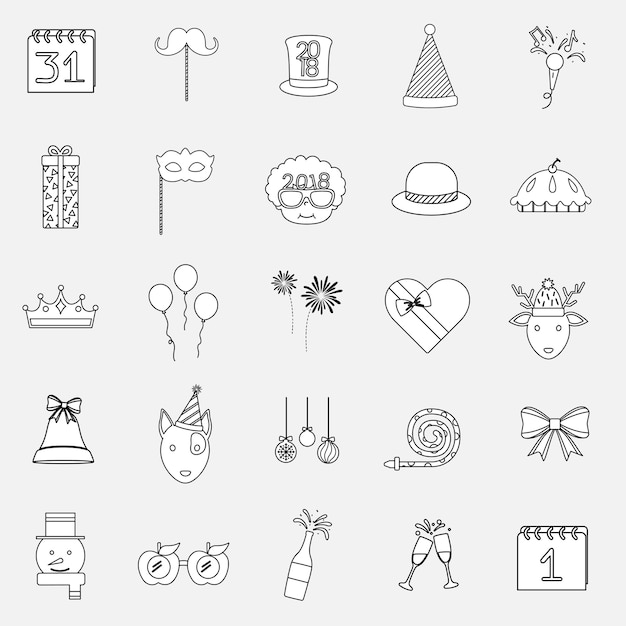 Illustration of celebration party icons set