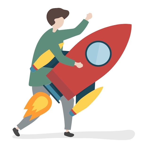 Free Vector illustration of a character holding a rocket