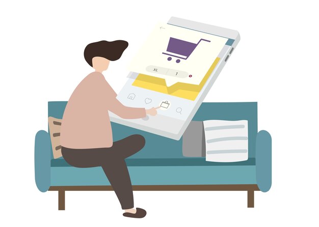 Illustration of a character online shopping