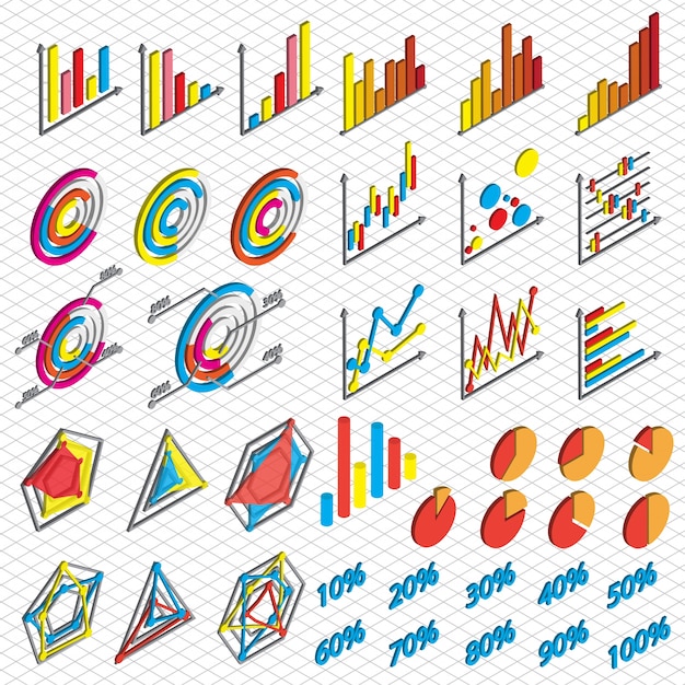 Free Vector illustration of chart icons set concept in isometric graphic