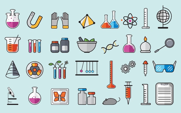 Illustration of chemistry laboratory instruments set