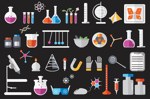 Illustration of chemistry laboratory instruments set