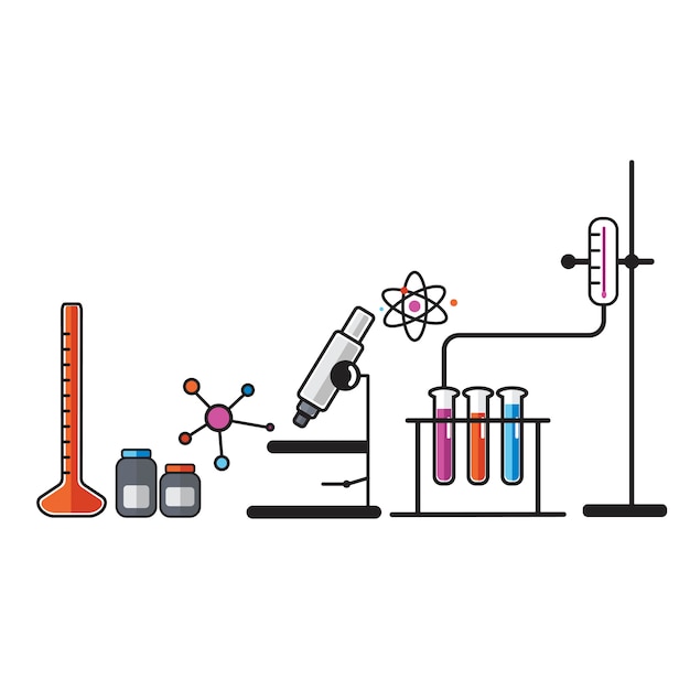 Illustration of chemistry laboratory instruments set