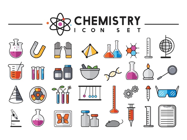 Illustration of chemistry laboratory instruments set