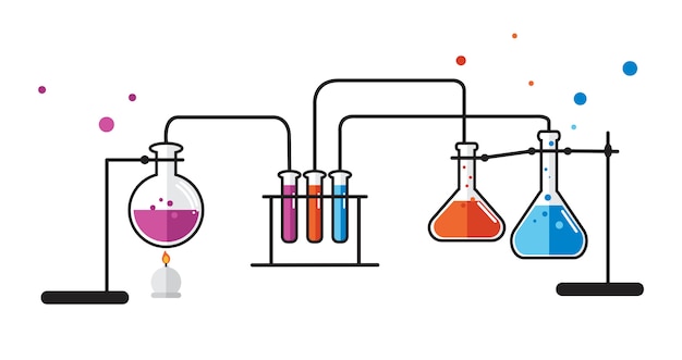 Illustration of chemistry laboratory instruments set