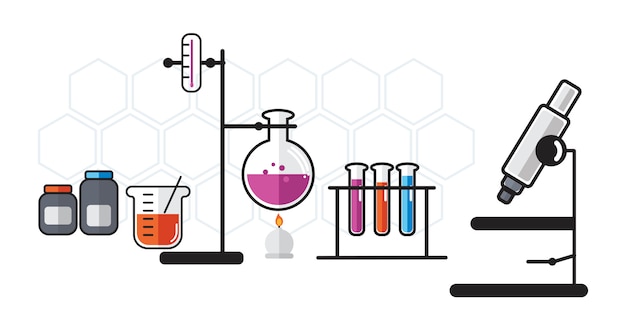 Illustration of chemistry laboratory instruments set